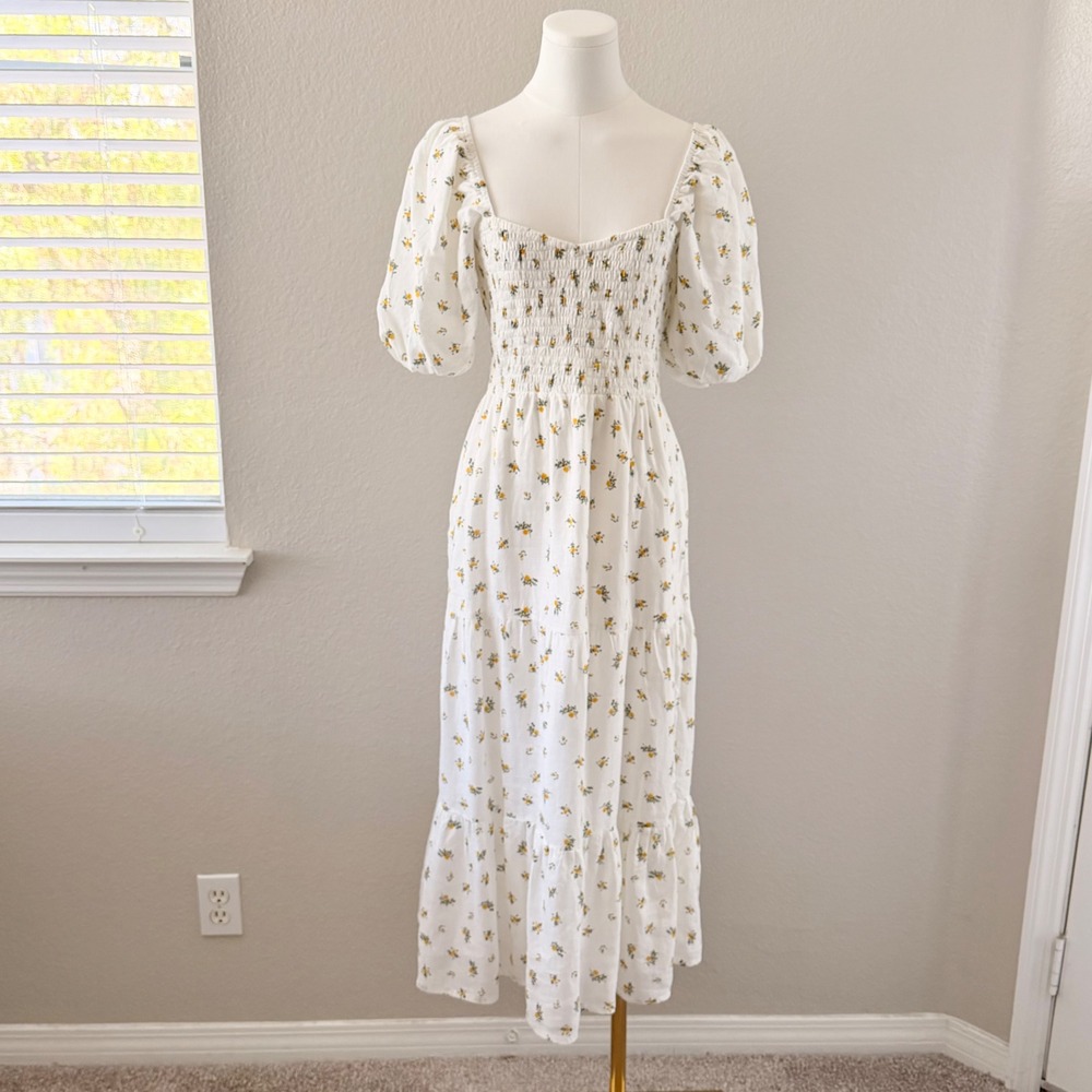 Faithfull The Brand Gianna Midi Dress Floral Cottagecore Puff Sleeve XS - Picture 2 of 15